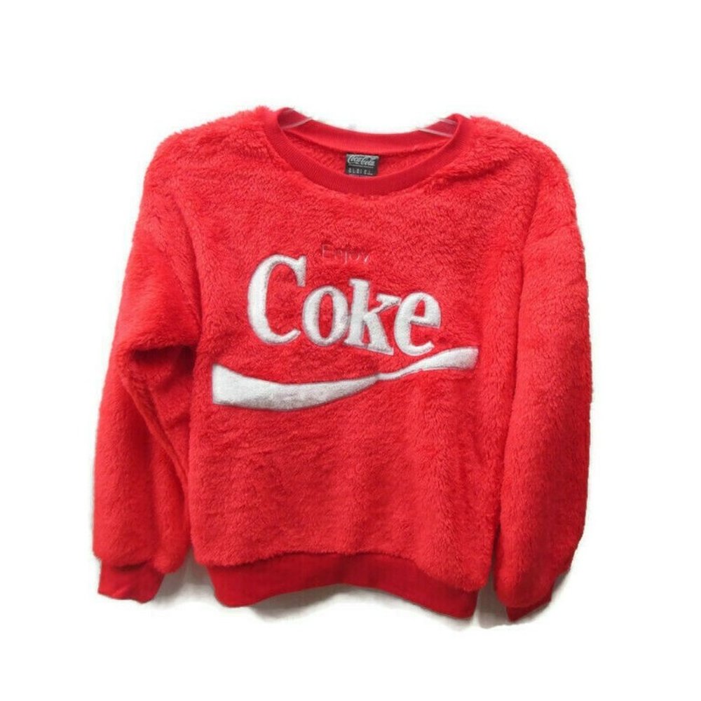 Coca-Cola Red Plush Sweatshirt Size Medium Cozy Warm Comfy Cuddly